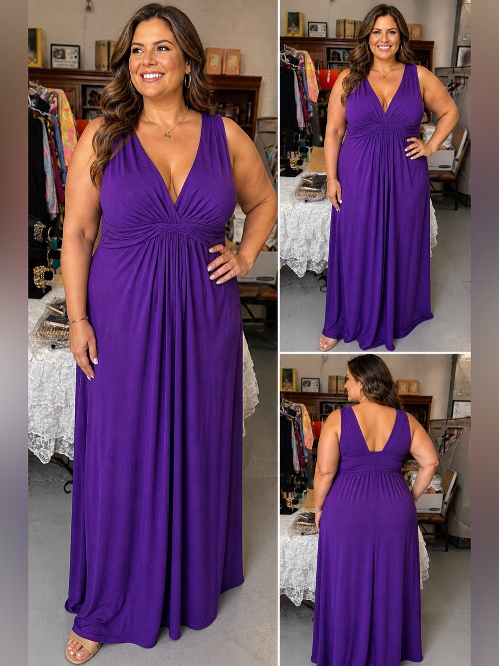 IMAN Purple V-Neck Maxi Dress
